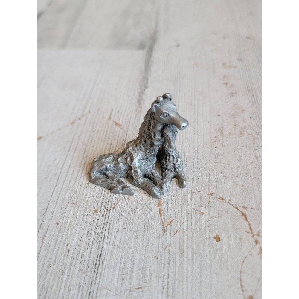 Vintage pewter giraffe mama baby miniature figure decor‎
